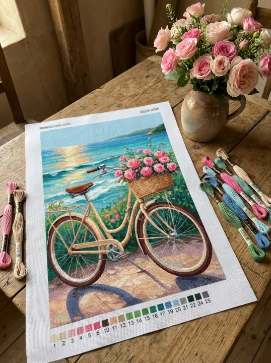 Ciclismo con flores en la playa