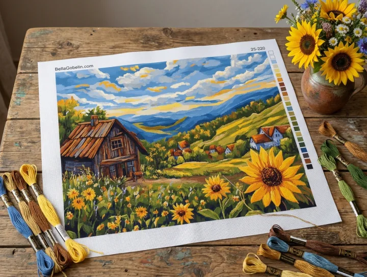 Landschap met zonnebloemen