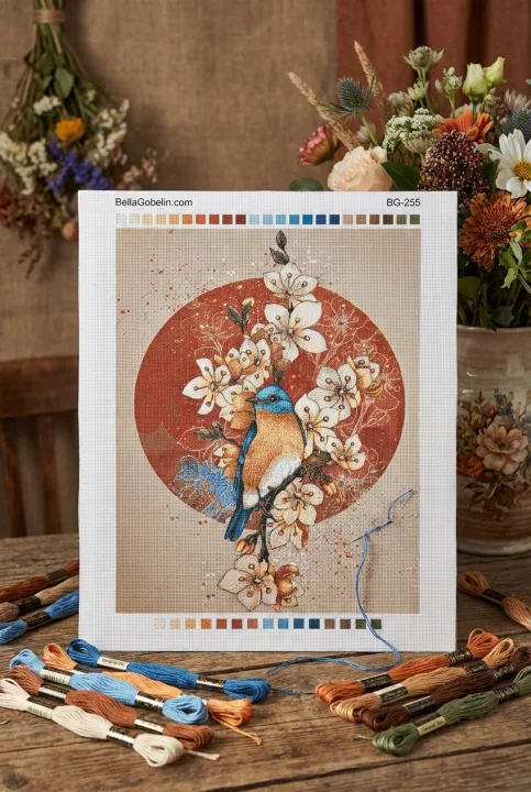 Blåfugl med blomster