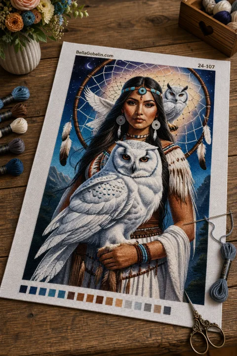 Indian girl with a white owl