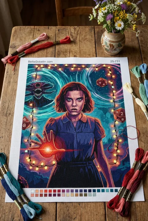 Stranger Things - Eleven portret ta' needlepoint