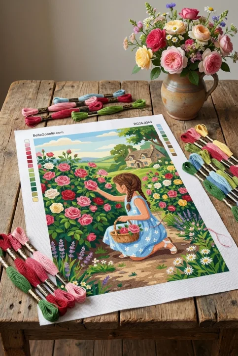 Girl picking roses
