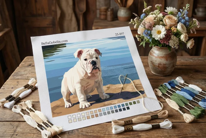 Dog portrait - English Bulldog by the pond – 25-897