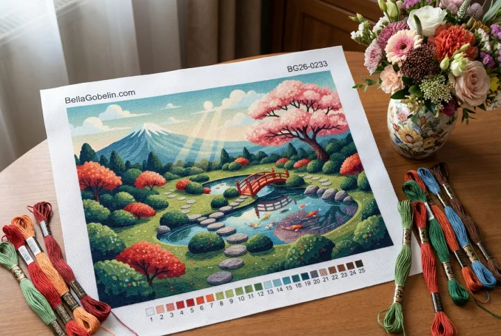 Japansk trädgård med koikarpar