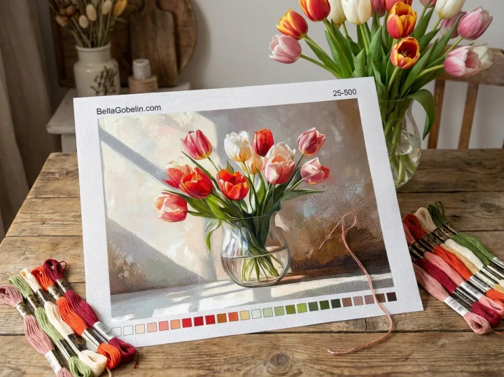 Tulipanbundt i glasvase