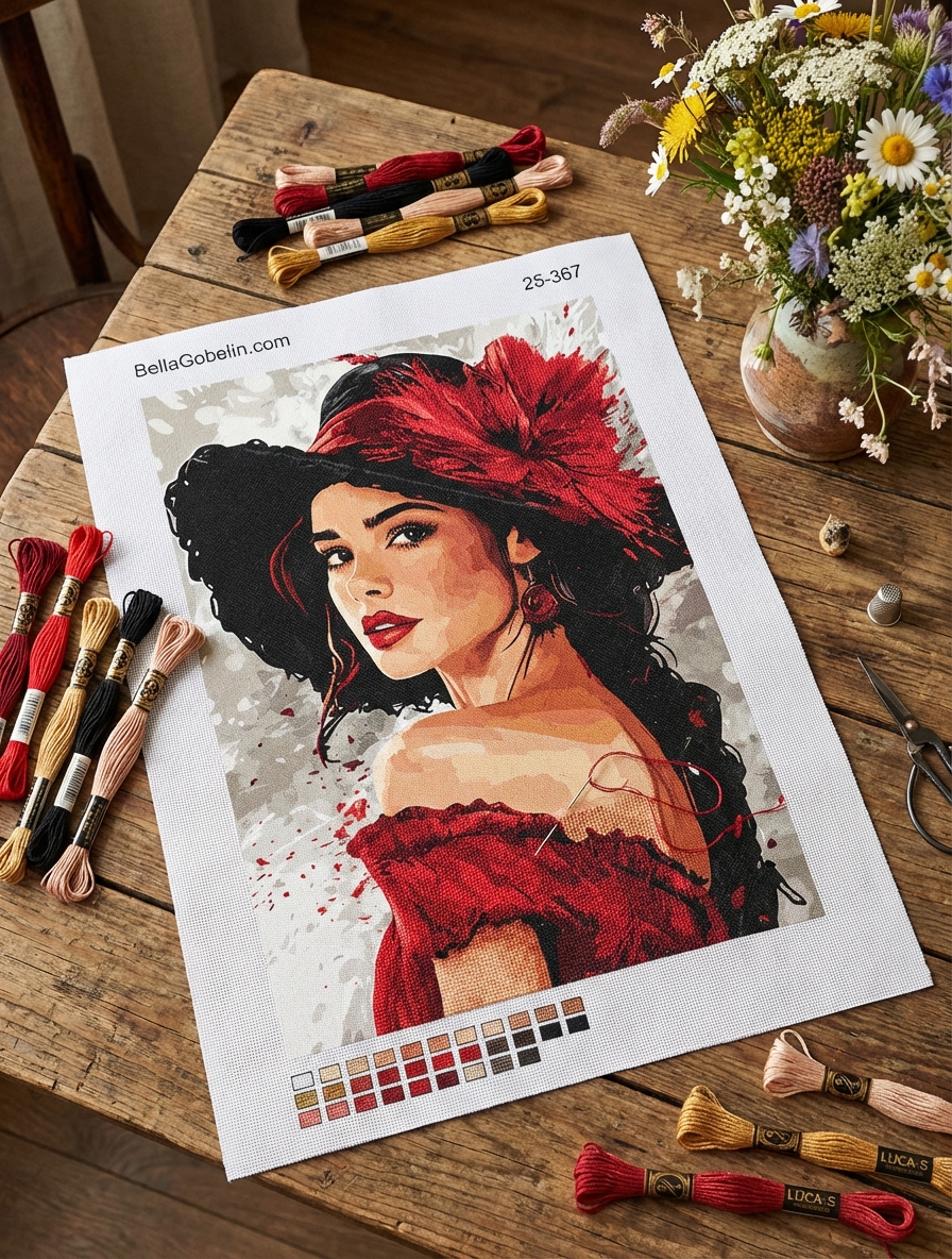 Una donna sulla veste rossa