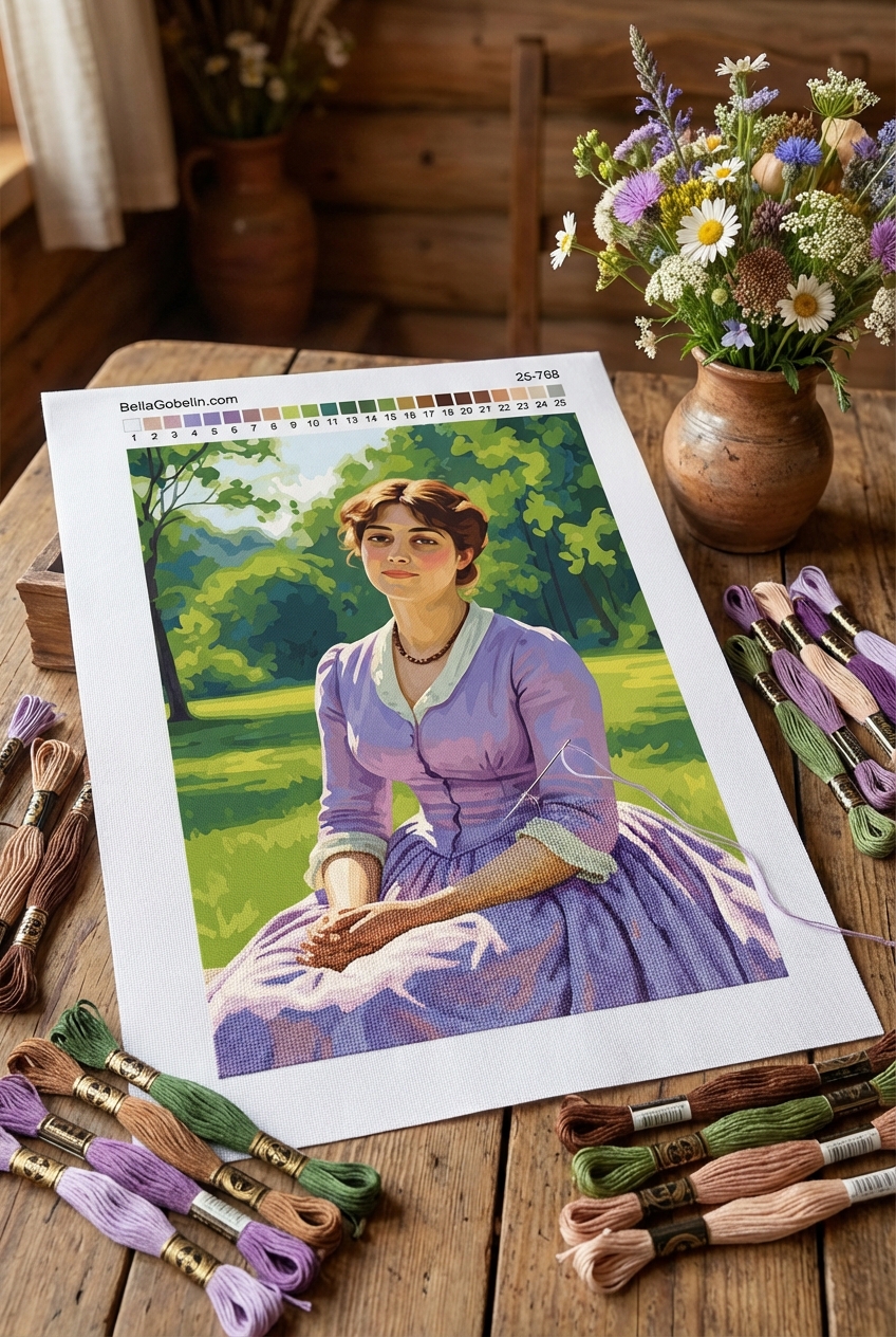 Moderene Lilla Kleid tragende Frau