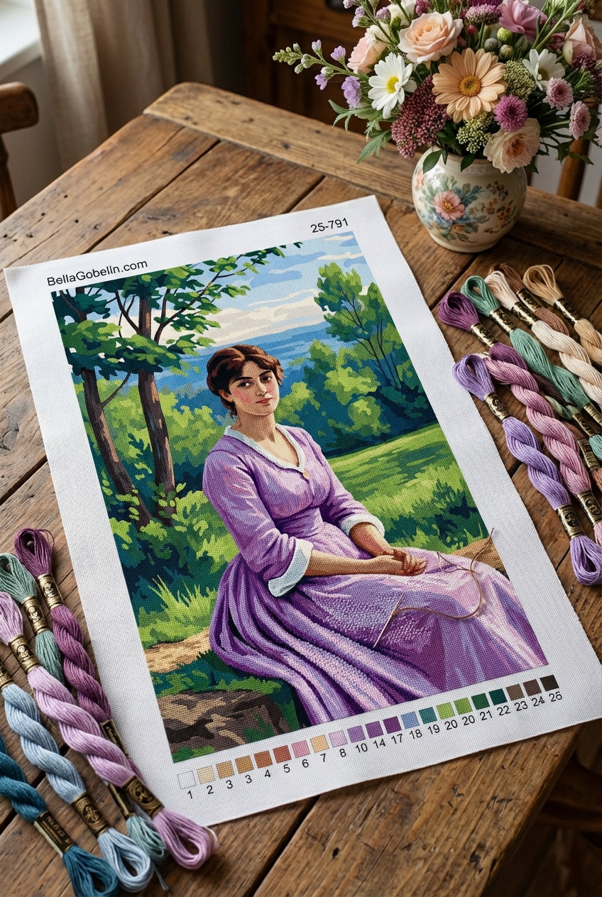 Moderene Lilla Kleid tragende Frau