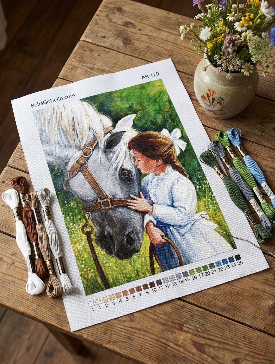 Little lady with a white horse