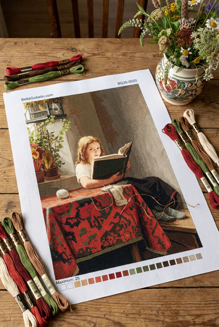 Reading girl with a birdcage