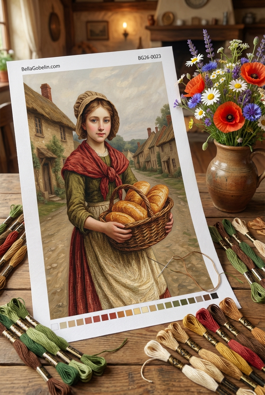 Girl with bread in a rural landscape