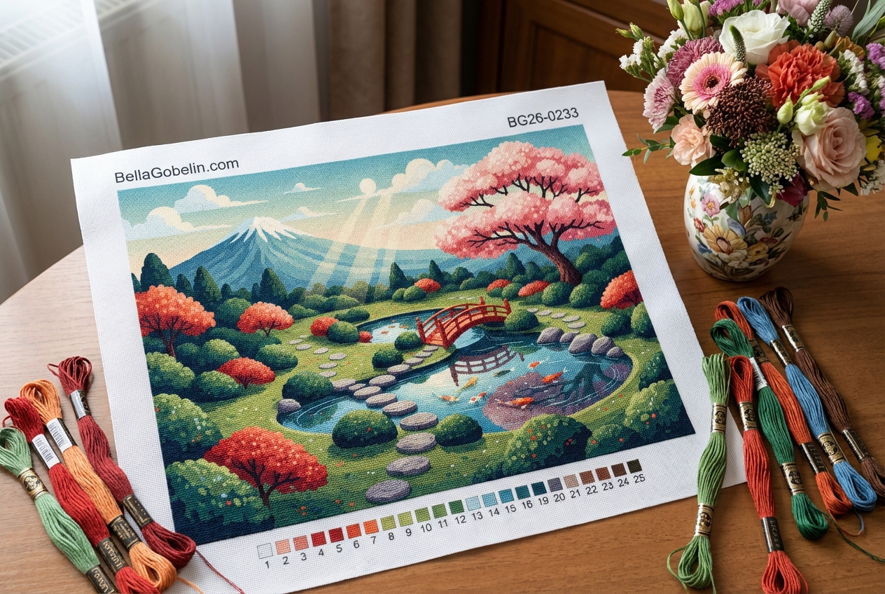Japansk trädgård med koikarpar
