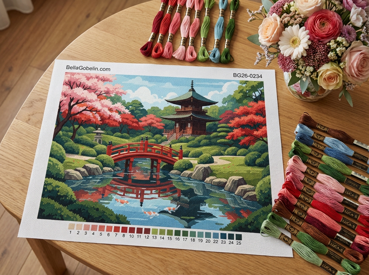 Pod japonez cu pod și pagodă