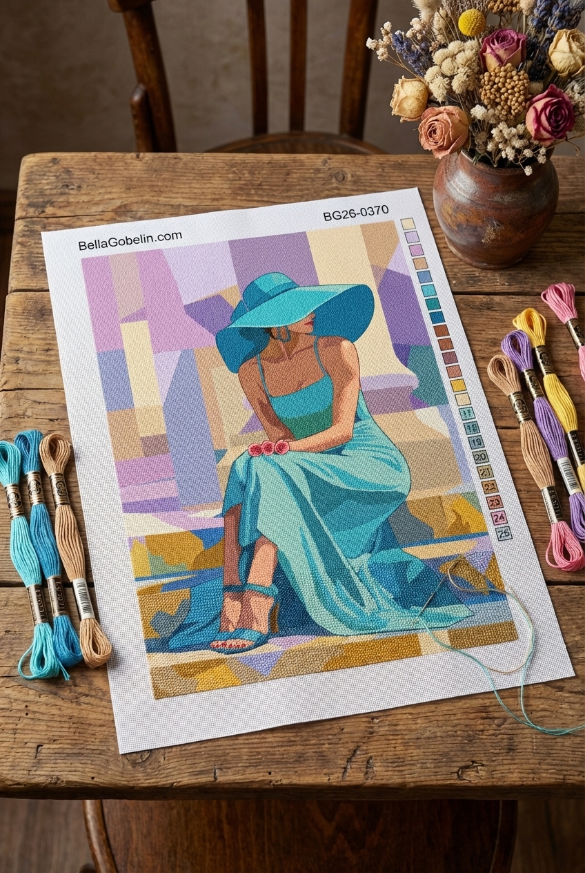 Donna in abito blu