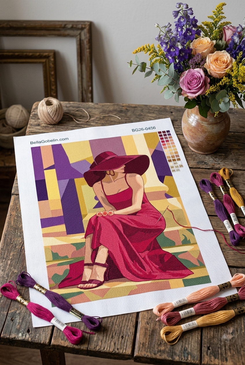 Elegante signora con cappello - versione in abito porpora