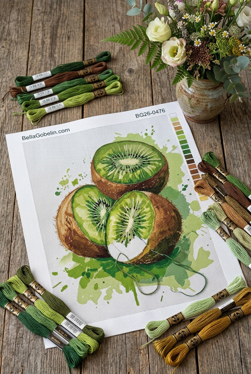 Verse kiwi in aquarel-stijl voor gobelin