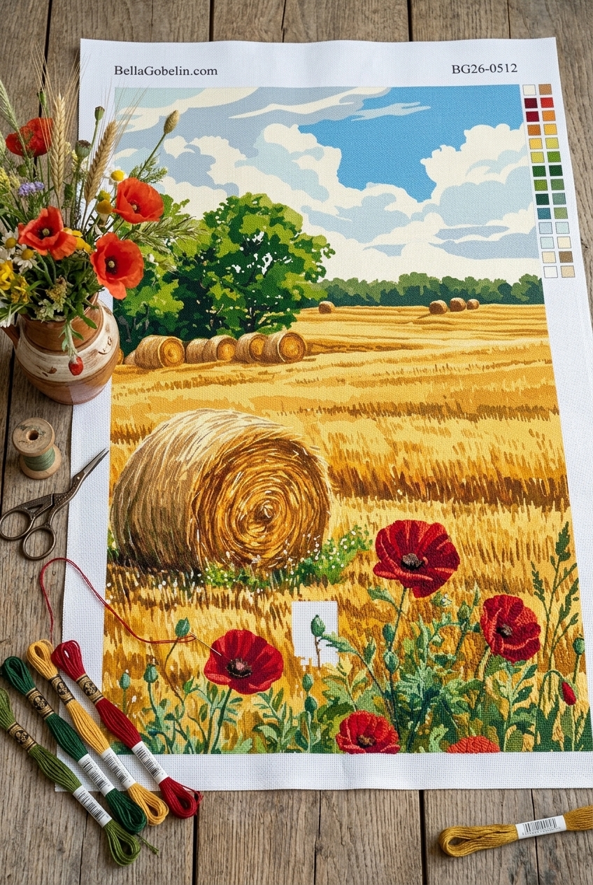Għalqa tal-qamħ bil-peprin (needlepoint)