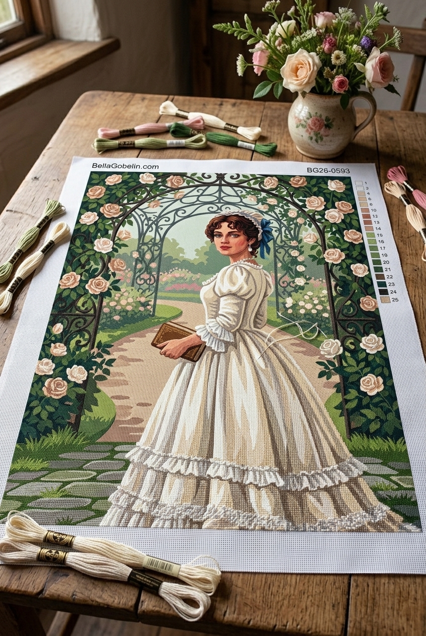 Signora nel giardino di rose