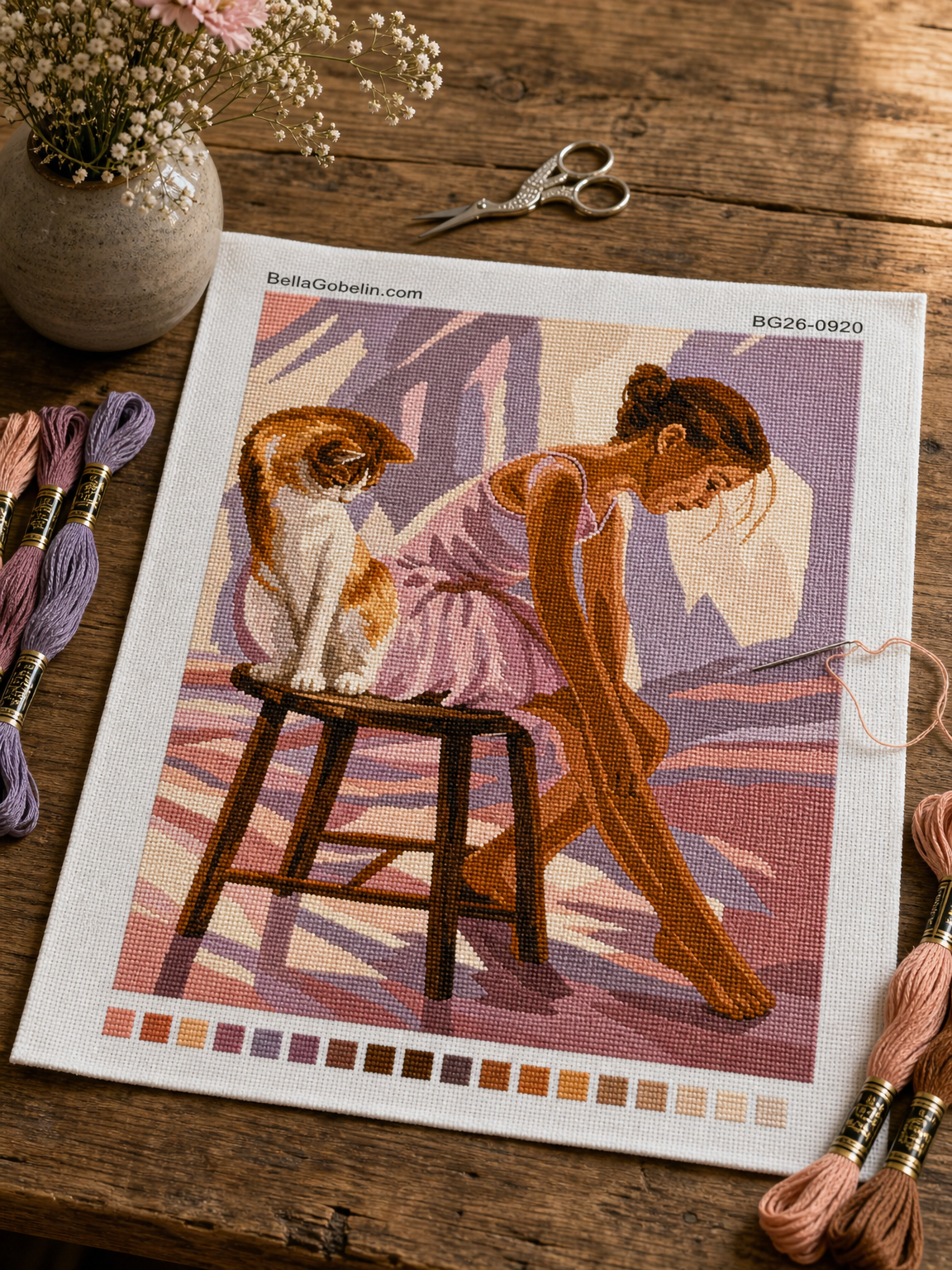 Ballerina girl with a kitten
