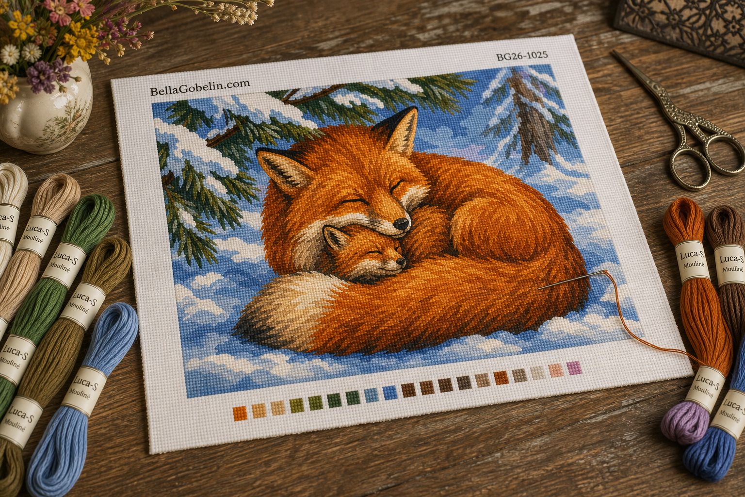 Famille de renards dans la neige
