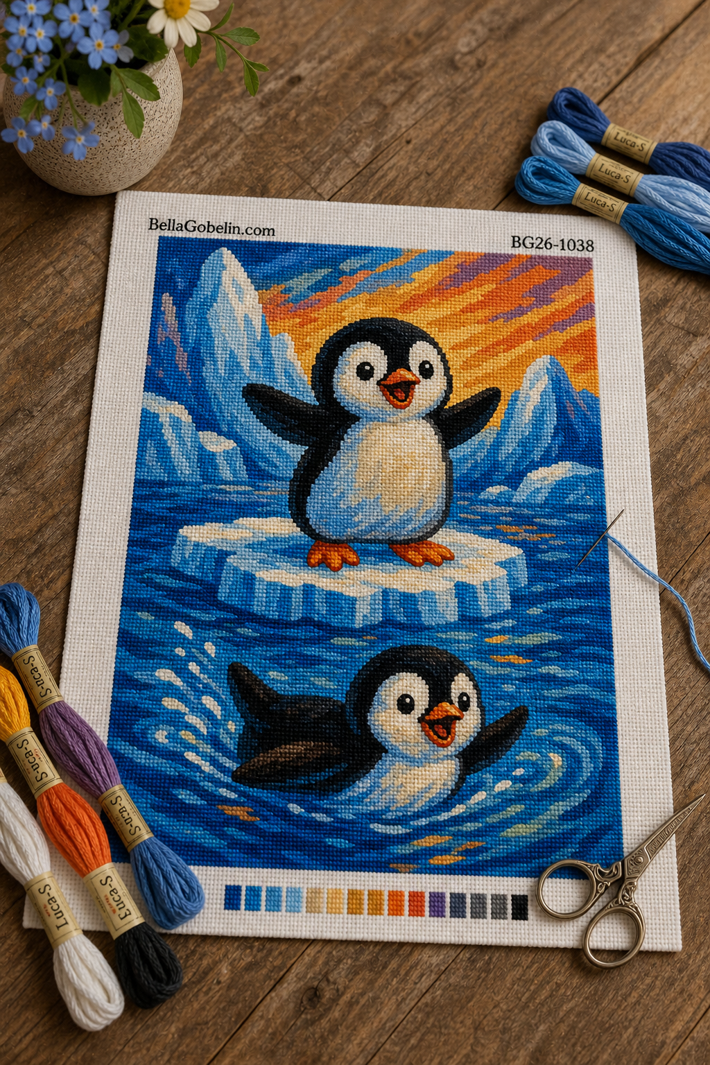 Cheerful penguins on an ice field