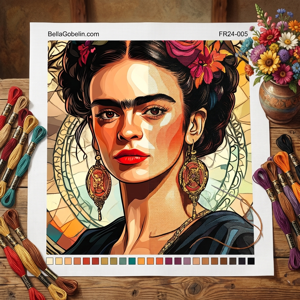 Frida Kahlo portré Alphonse Mucha stílusban
