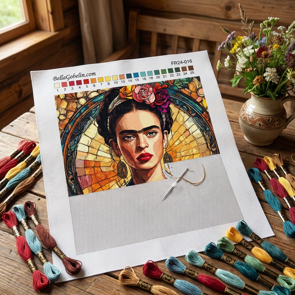 Frida Kahlo Porträt im Stil von Alphonse Mucha