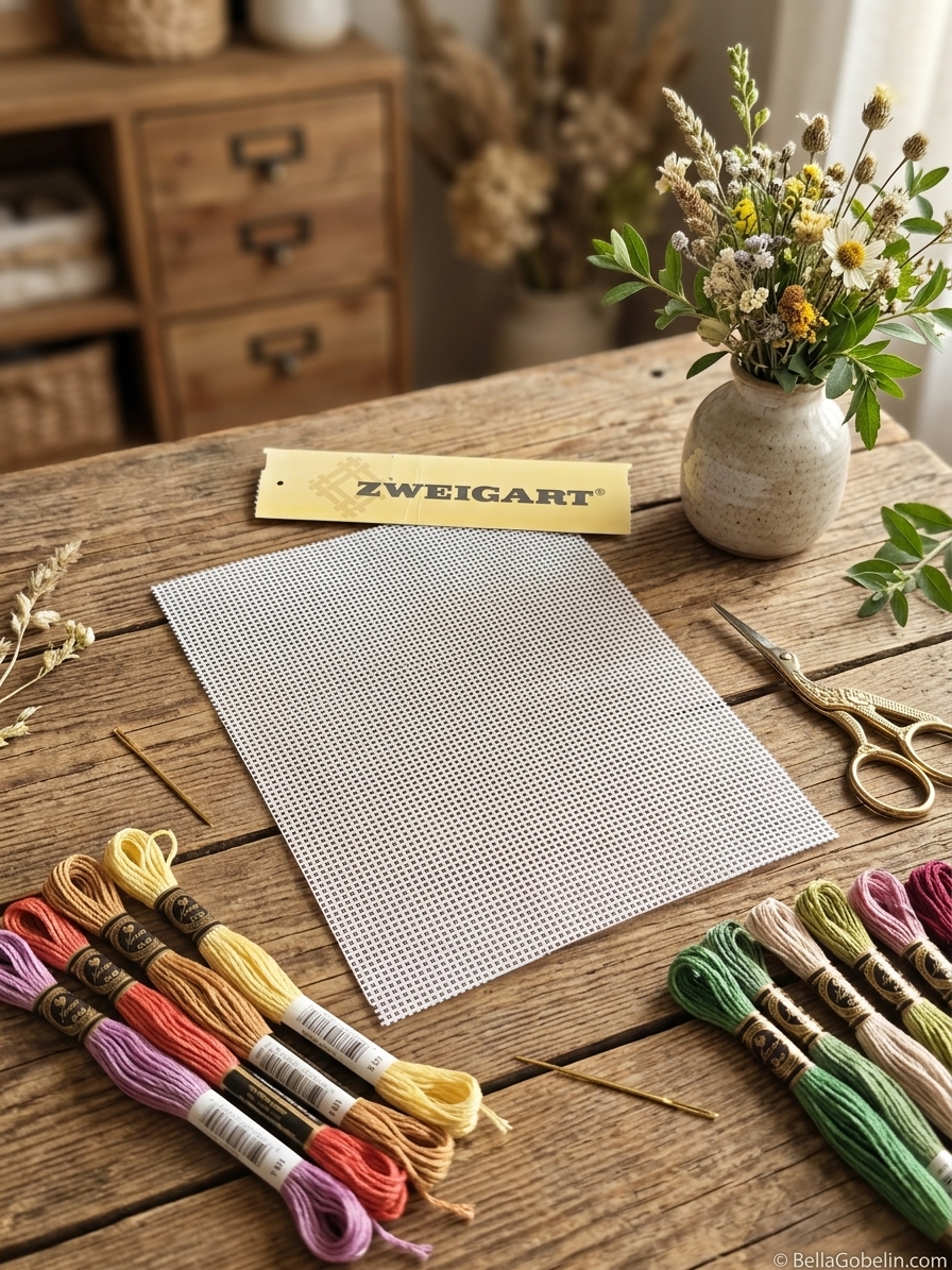 Weißer Zweigart Stramin 44/100 (normale Leinwand) - 15x20 cm