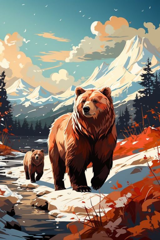 Medvék a téli tájon