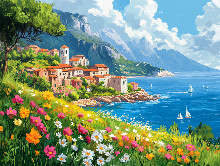 Mediterrán tájkép virágokkal – 25-444
