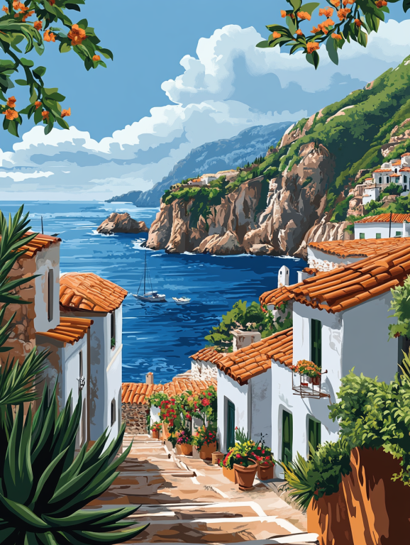 Mediterrán városka a tengerparton