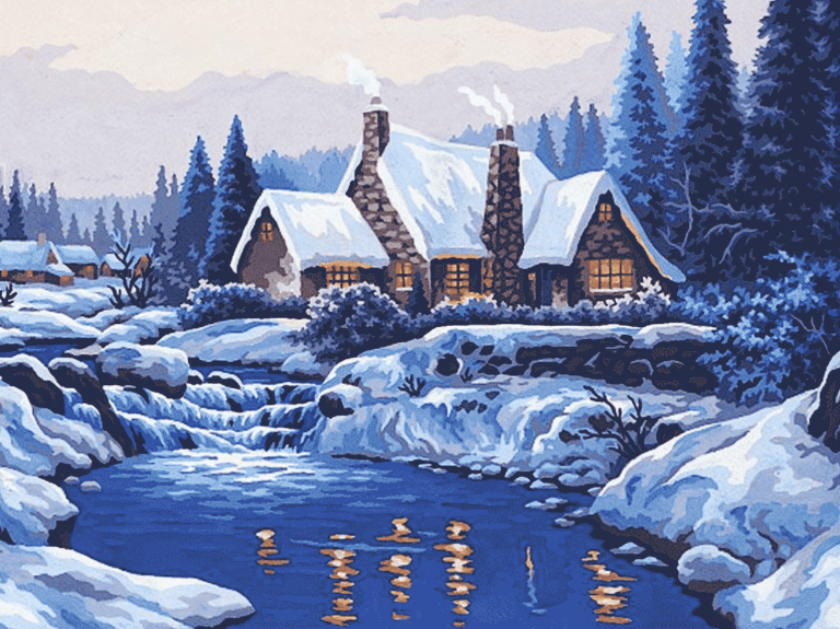 <div class='list-title'>Snowy landscape by the mountain house</div><div class='list-plustitle'>needlepoint kit</div>