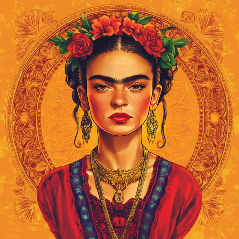 <div class='list-title'>Frida Kahlo portrait in the style of Alphonse Mucha.</div><div class='list-plustitle'>needlepoint kit</div>