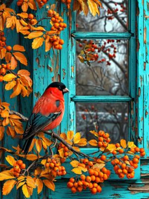 Kleiner Vogel im herbstlichen Ambiente