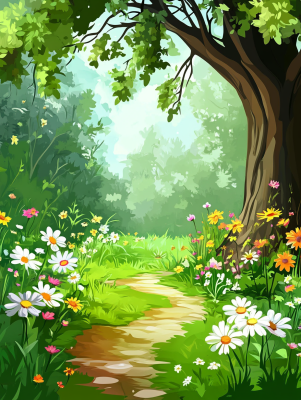 Waldweg mit Blumen