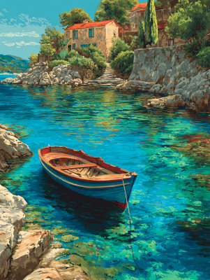 Lone boat in the bay tapestry series – 25-641