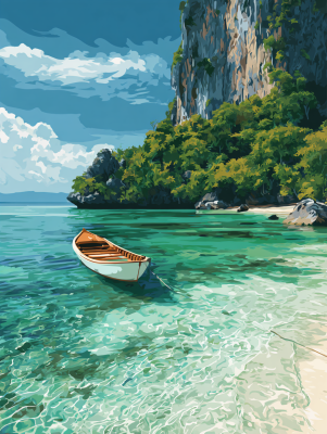 Lone boat in the bay tapestry series – 25-647