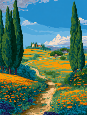 Tuscany with yellow flowers