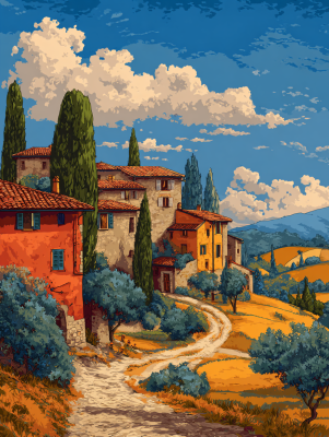 Italienisches Dorfbild im Gobelin-Stil