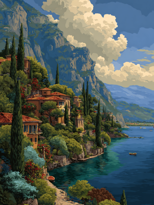 A house on a rocky cliff with cypress trees
