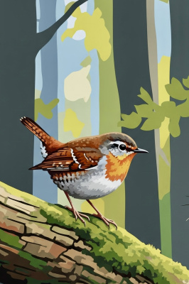 Vogel auf dem moosbedeckten Zweig