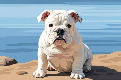 Dog portrait - English Bulldog by the pond – 25-892