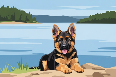 Hundeporträt – Deutscher Schäferhund-Welpe am See