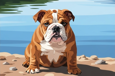 English Bulldog by the lake – 25-952