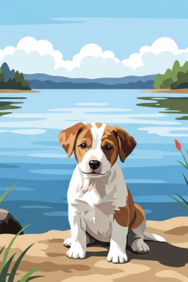 Dog portrait - Spotted puppy by the pond – 25-993