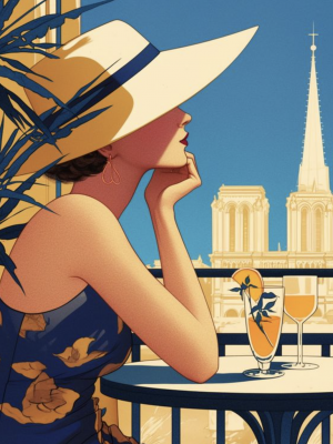 Hut tragende Dame mit Cocktail