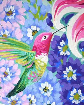 Kolibri og blomster