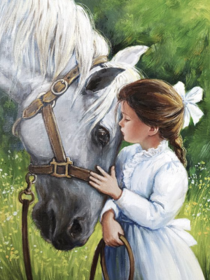Petite dame avec un cheval blanc