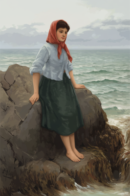 Henry Scott Tuke - Replika obrazu z dziewczyną na skałach