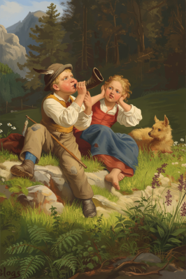 Replika grawerowanego obrazka Wilhelm Blass - alpijski pejzaż na gobelini